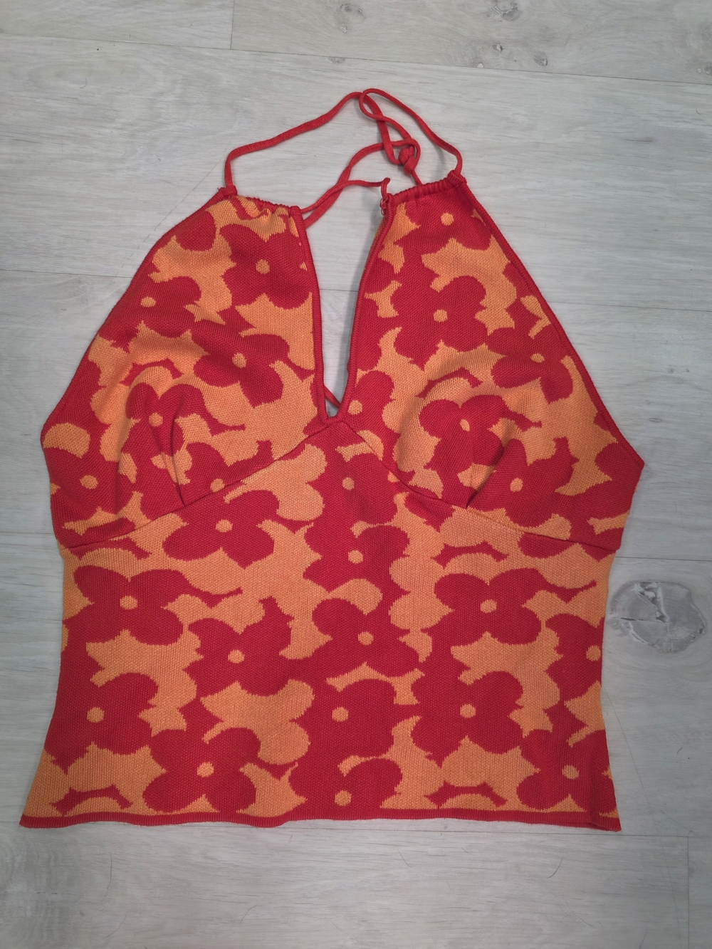 Red & Orange Floral Knit Halter Cami Madden NYC